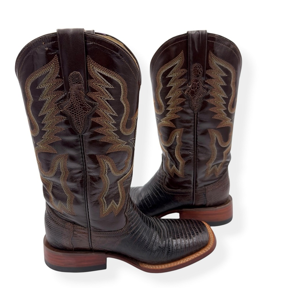 Ferrini Teju Lizard Square Toe Boots Western Cowgirl Women's Size 6 B Chocolate
